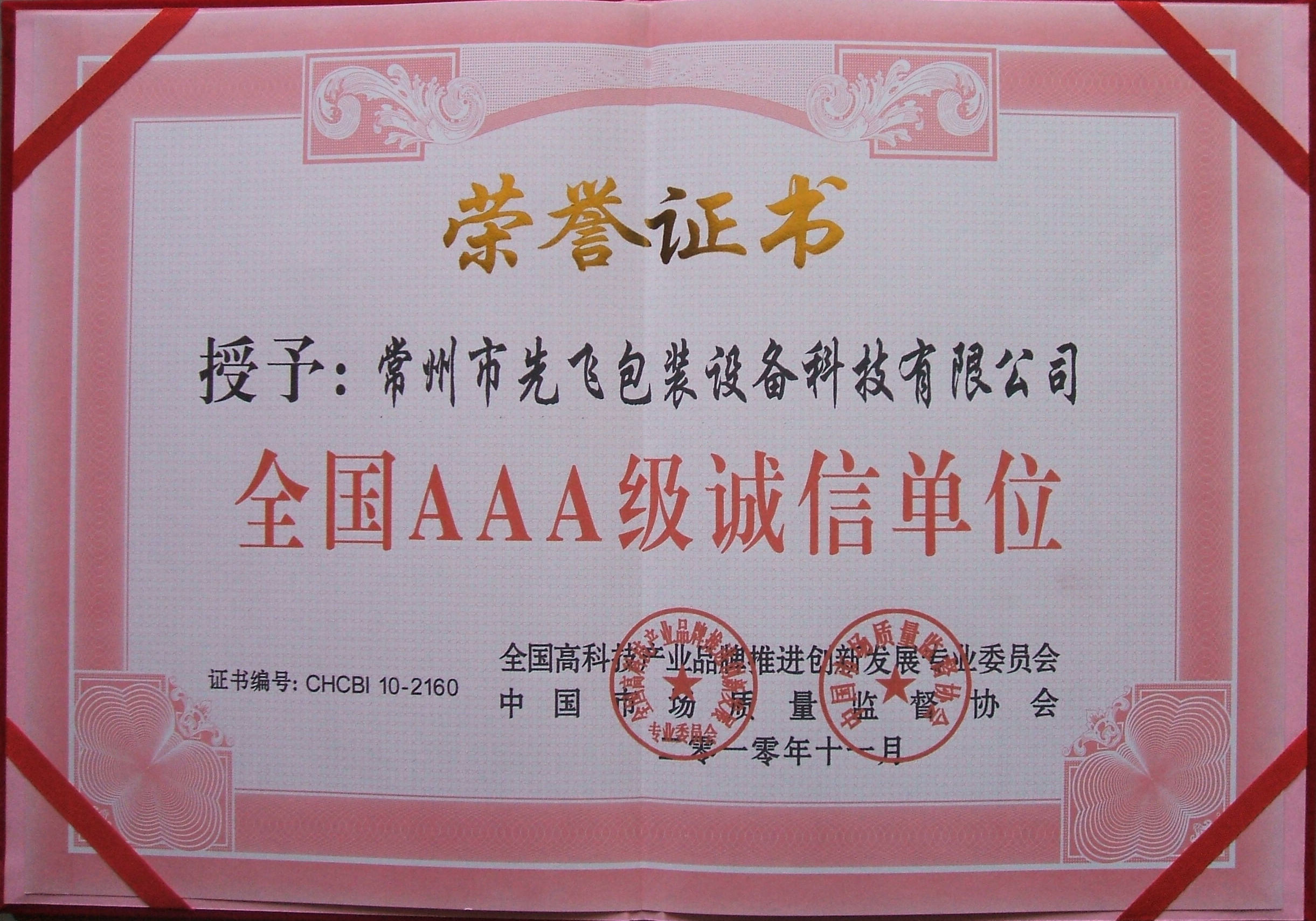 China Changzhou Xianfei Packing Equipment Technology Co., Ltd. Certificaciones